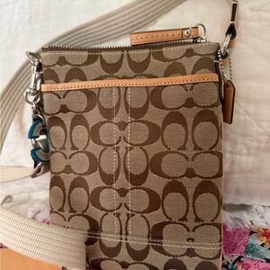 Coach Tan/Brown Signature Crossbody with Leather Trim